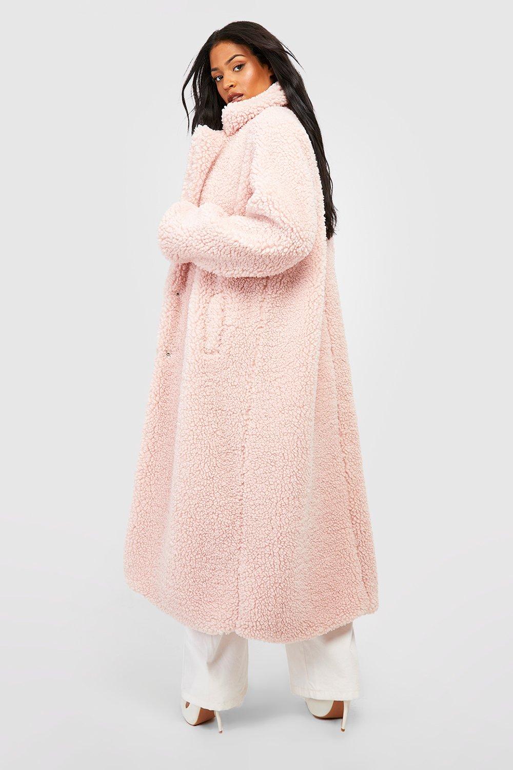 Boohoo pink shop teddy coat